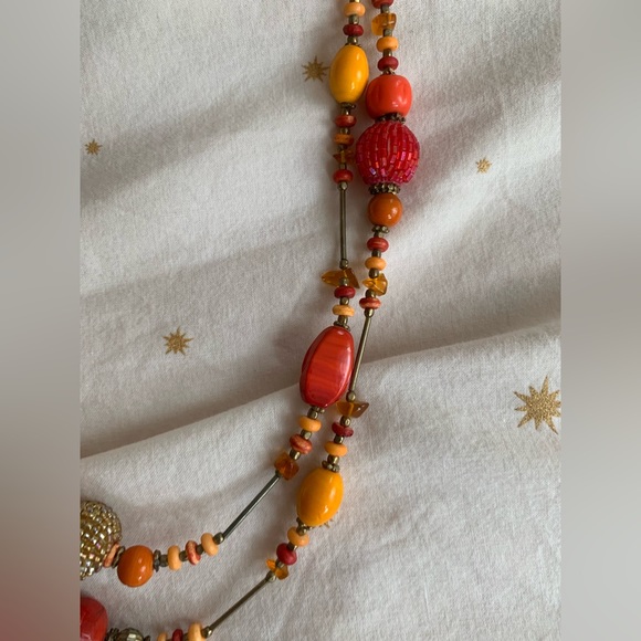 Necklace - Double string Long necklace w orange and red beads - Picture 10 of 10